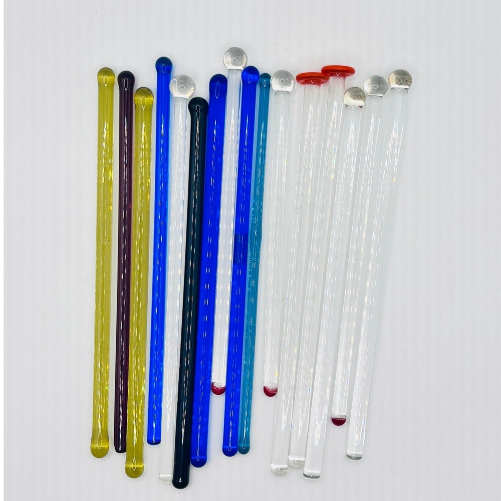 Unbranded Glass Swizzle Sticks 6in Multi Excellent 16pc Vintage Stirrers - Picture 1 of 2